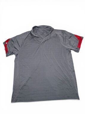 Men's Short Sleeve Polo Shirt in Gray with Red Sleeve Accents